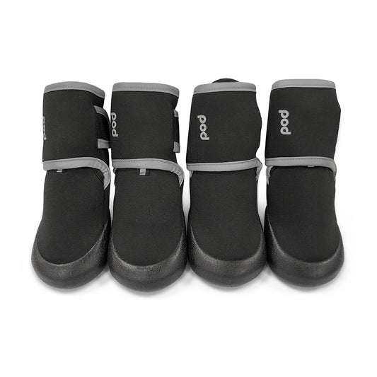 Pod Non-Slip Outdoor Long Dog Boots with Reflective Straps (Black)