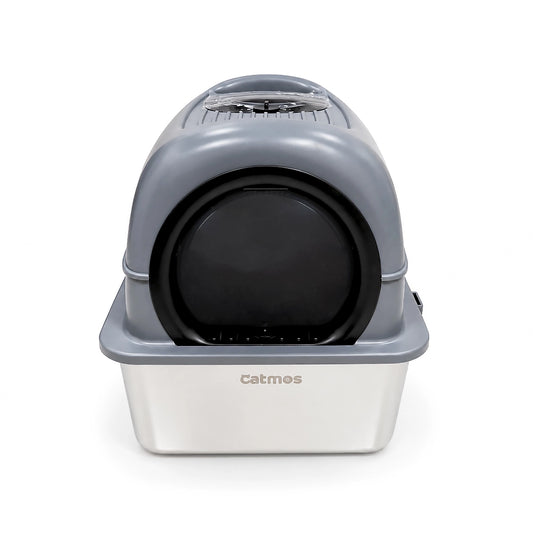 Catmos Stainless Steel Enclosed Cat Litter Box - Grey - 61x41x41cm (LxWxH)
