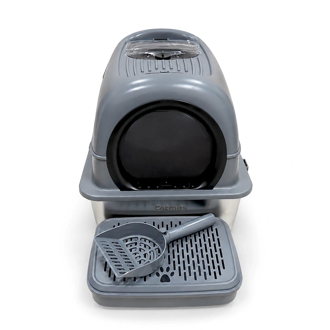 Catmos Stainless Steel Enclosed Cat Litter Box - Grey - 61x41x41cm (LxWxH)