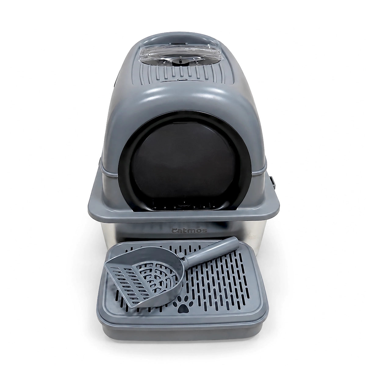Catmos Stainless Steel Enclosed Cat Litter Box - Grey - 61x41x41cm (LxWxH)
