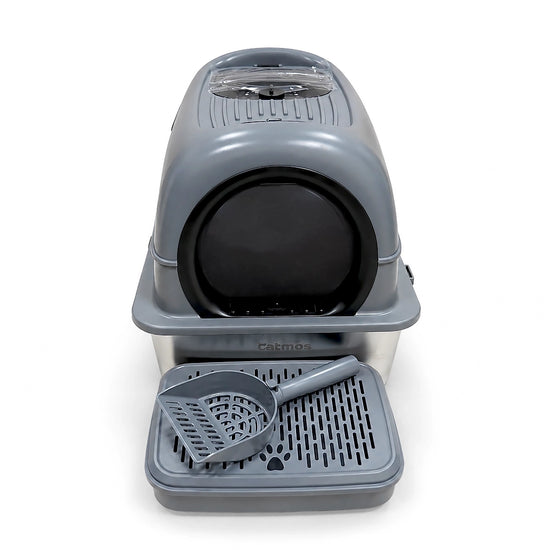 Catmos Stainless Steel Enclosed Cat Litter Box - Grey - 61x41x41cm (LxWxH)