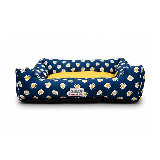 ZL Daisy Printed Lounger Dog Bed - Navy