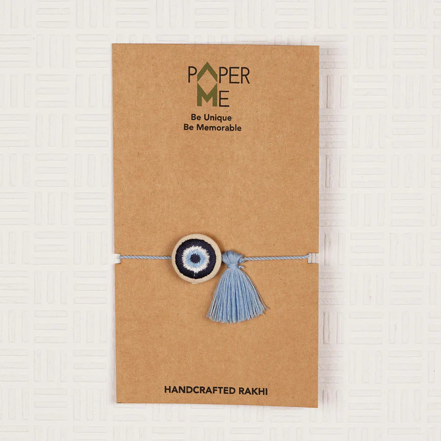 Festive Evil Eye Blue Dog/Cat Rakhi - Handmade with Tassel, Fabric & Dori | 35cm