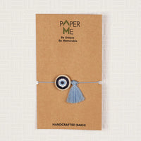 Festive Evil Eye Blue Dog/Cat Rakhi - Handmade with Tassel, Fabric & Dori | 35cm