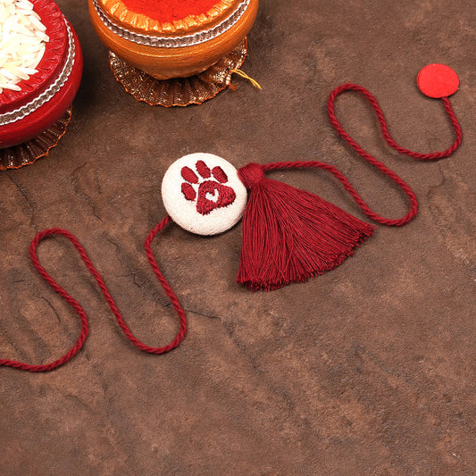Festive Red Dog/Cat Rakhi - Handmade with Tassel, Fabric & Dori | 35cm