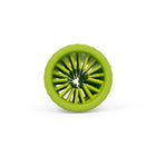 Zigly green vegetable spiral slicer viewed from front on white background