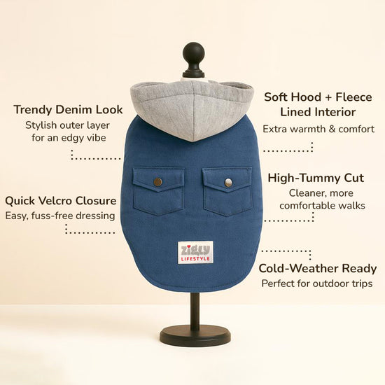ZL Classic Cozy Denim Hoodie for Dogs