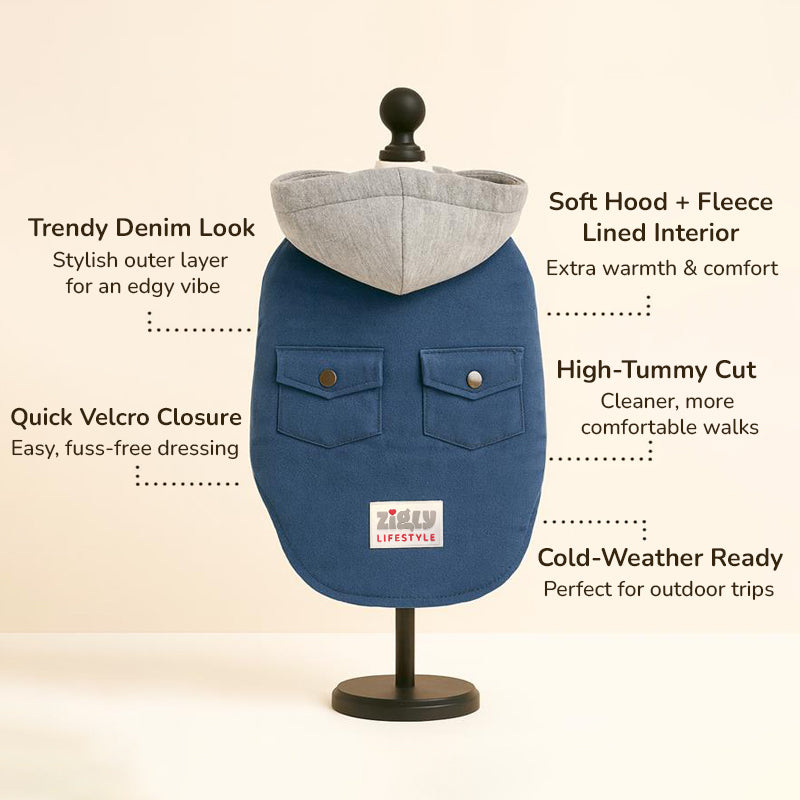 ZL Classic Cozy Denim Hoodie for Dogs