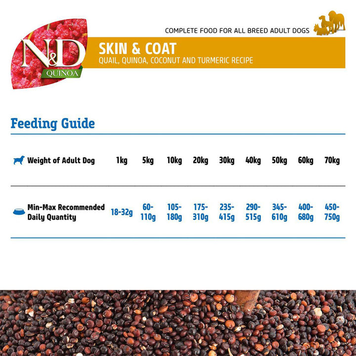 Farmina N&D Grain Free Quinoa Skin & Coat - (Quail, Coconut & Turmeric) Dry Dog Food - All Breeds Adult
