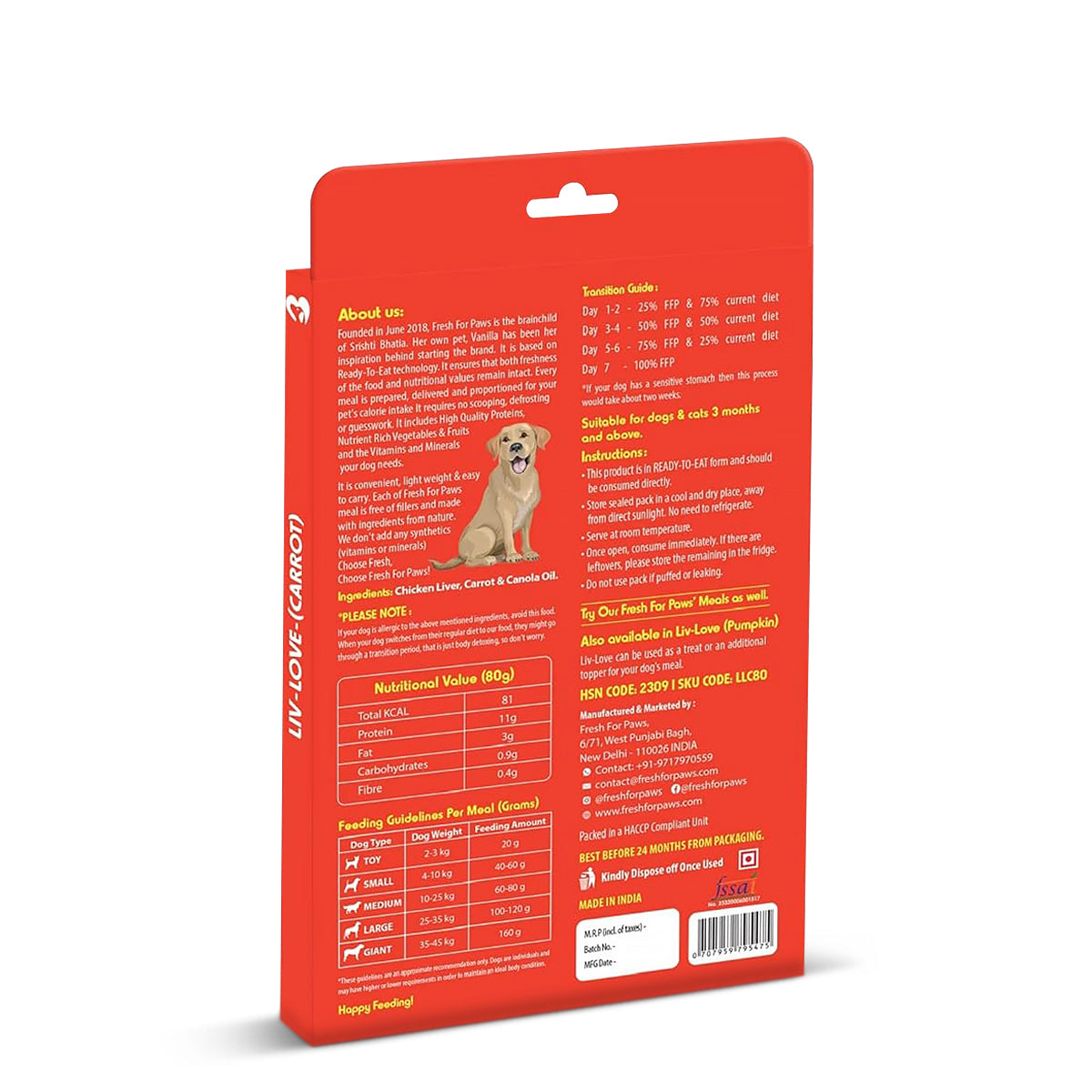 Fresh For Paws Liv Love Carrot Dog Food Topper - 80g