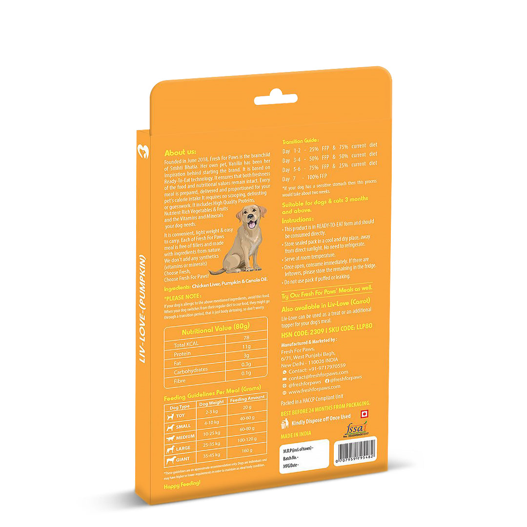 Fresh For Paws Liv Love Pumpkin Dog Food Topper - 80g