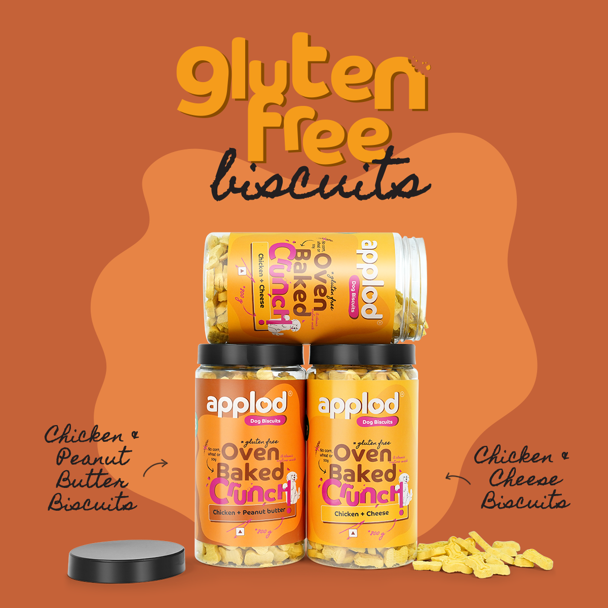 Applod Crunch-a-Licious Gluten Free Chicken and Peanut Butter Dog Biscuits - 800g