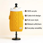 Zigly yellow cable knit acrylic sweater with white collar on mannequin, ribbed cuffs, versatile style