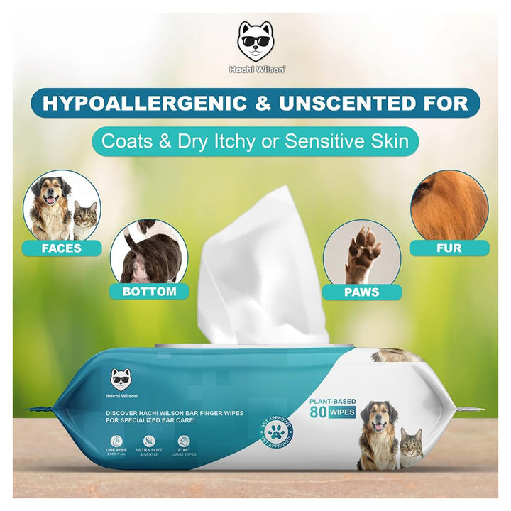 Hachi Wilson Premium Hypoallergenic Plant - Based Pet Wipes - (Pack of 1) 250g