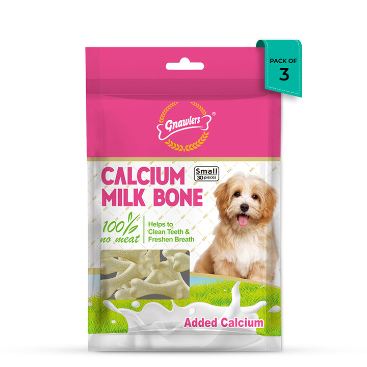 Gnawlers Calcium Milk Bone No Meat with Added Calcium Small Dog Dental Treat