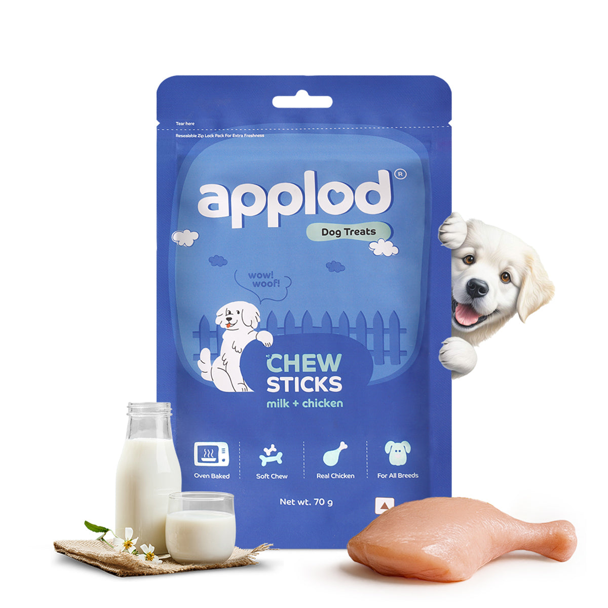 Applod Soft Milk Chew Sticks Dog Treat - 70g