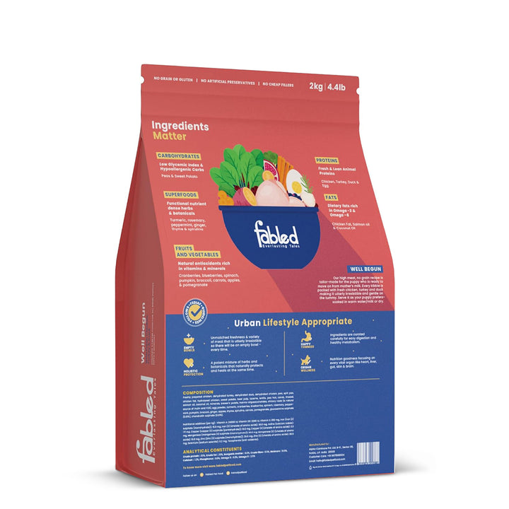 Fabled Well Begun With Fresh Chicken, Turkey & Duck Starter Dry Dog Food - All Breed Puppy - 2kg