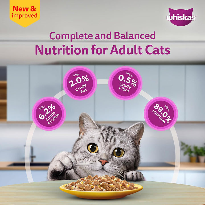 Whiskas Chicken in Gravy Wet Cat Food - All Breeds Adult (+1 year) - 80g (Pack Of 56)
