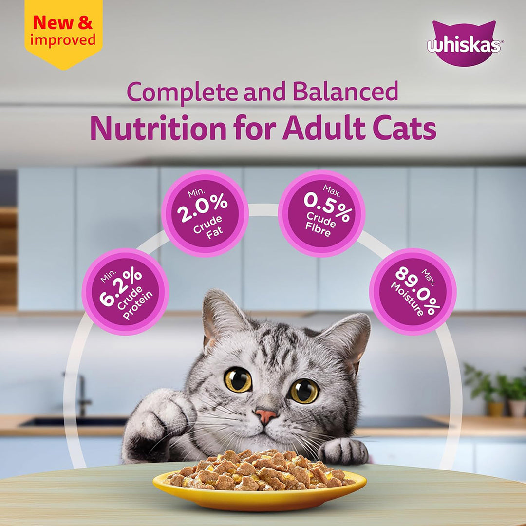 Whiskas Chicken in Gravy Wet Cat Food - All Breeds Adult (+1 year) - 80g (Pack Of 56)
