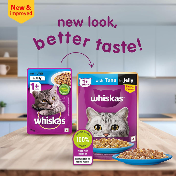 Whiskas Tuna in Jelly Wet Cat Food - All Breeds Adult (+1 year) - 80g (Pack Of 112)