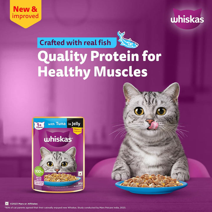 Whiskas Tuna in Jelly Wet Cat Food - All Breeds Adult (+1 year) - 80g (Pack Of 112)