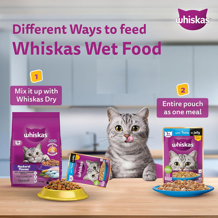 Whiskas Tuna in Jelly Wet Cat Food - All Breeds Adult (+1 year) - 80g (Pack Of 112)