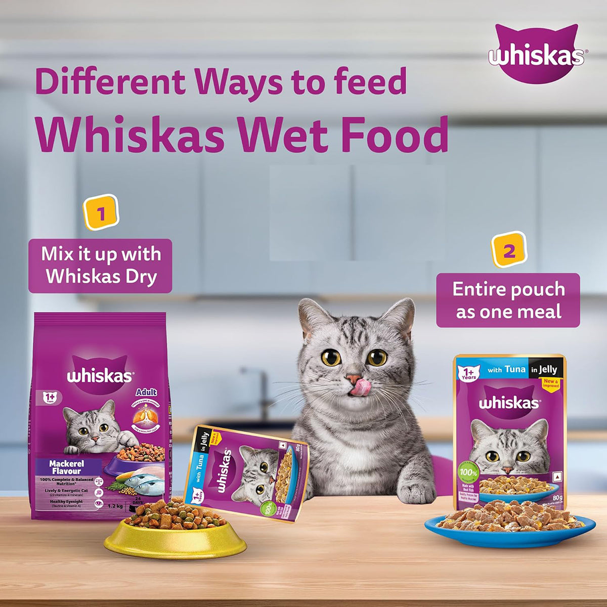 Whiskas Tuna in Jelly Wet Cat Food - All Breeds Adult (+1 year) - 80g (Pack Of 112)
