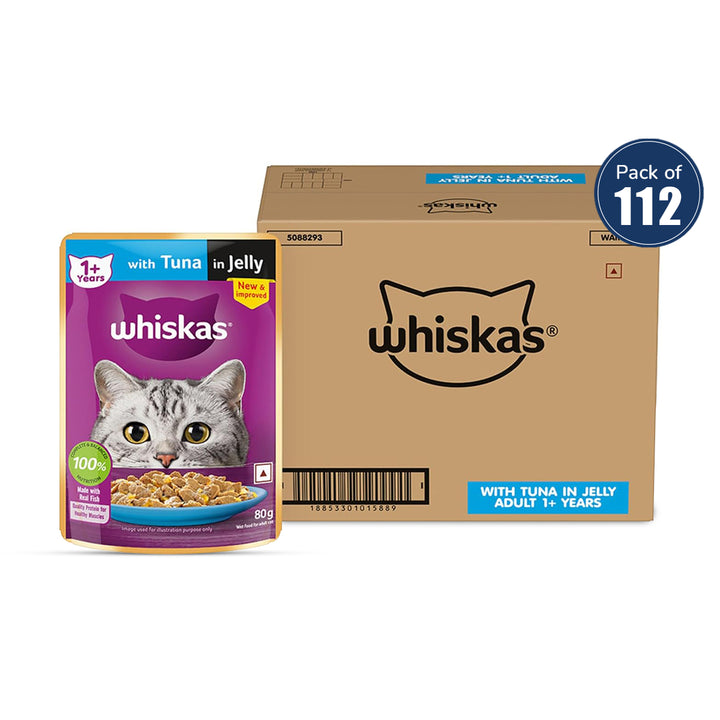 Whiskas Tuna in Jelly Wet Cat Food - All Breeds Adult (+1 year) - 80g (Pack Of 112)