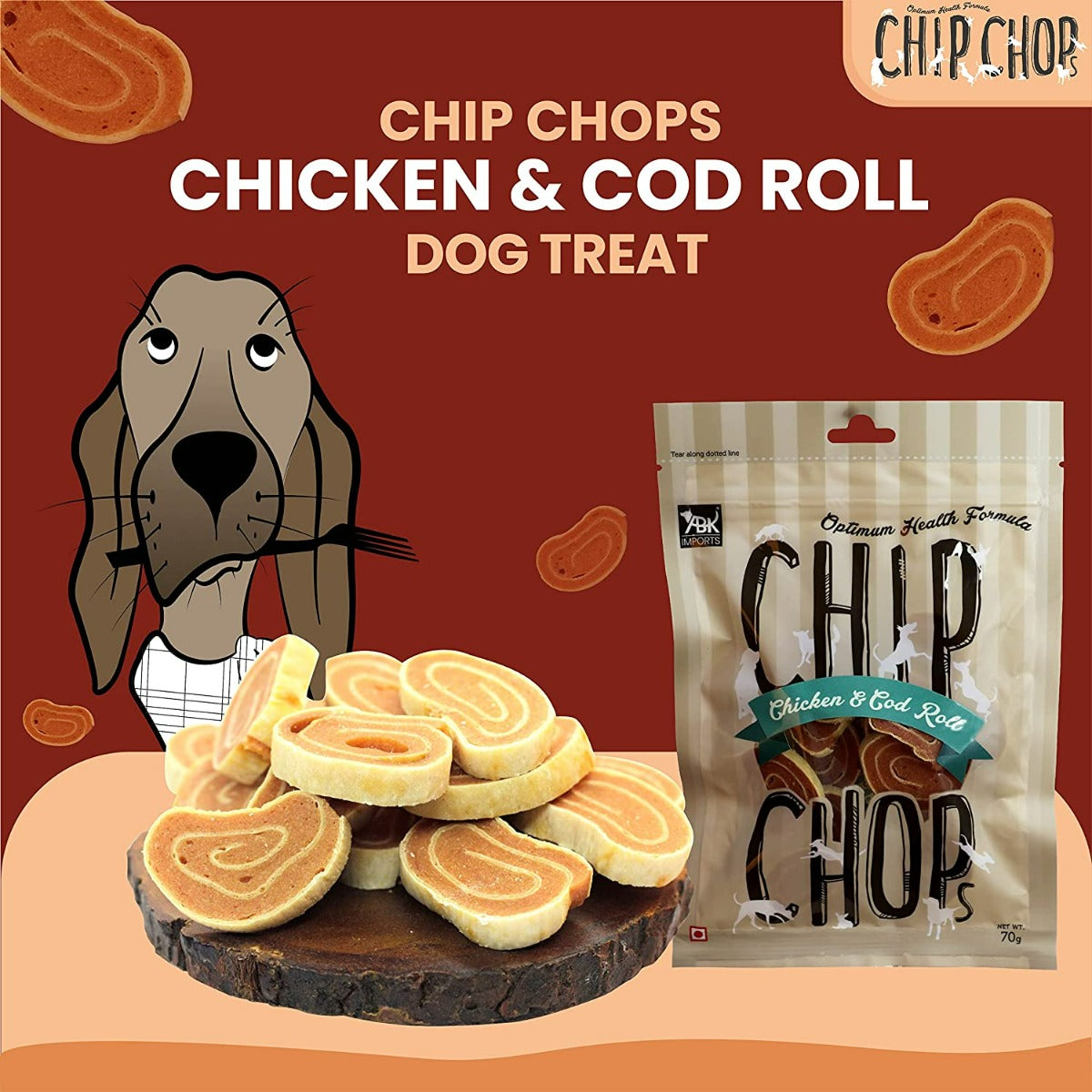 Chip Chops Chicken & Codfish Rolls Dog Meaty Treat - 70g