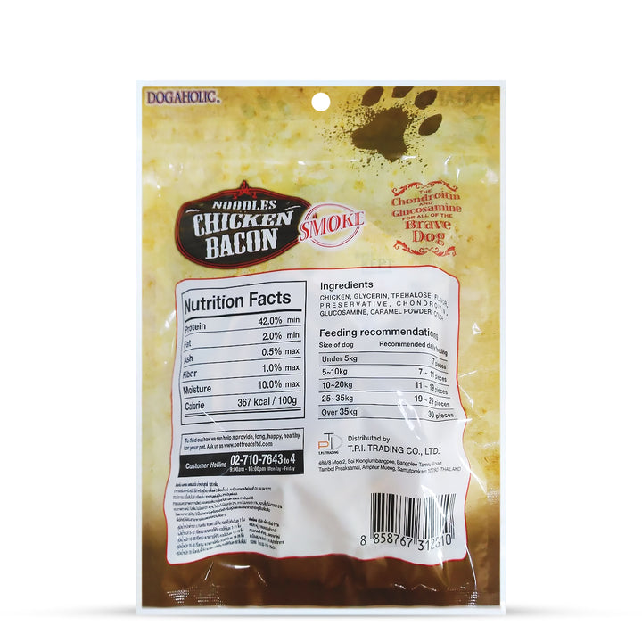 Dogaholic Noodles Smoked Chicken Bacon Strips Dog Meaty Treat - 130g