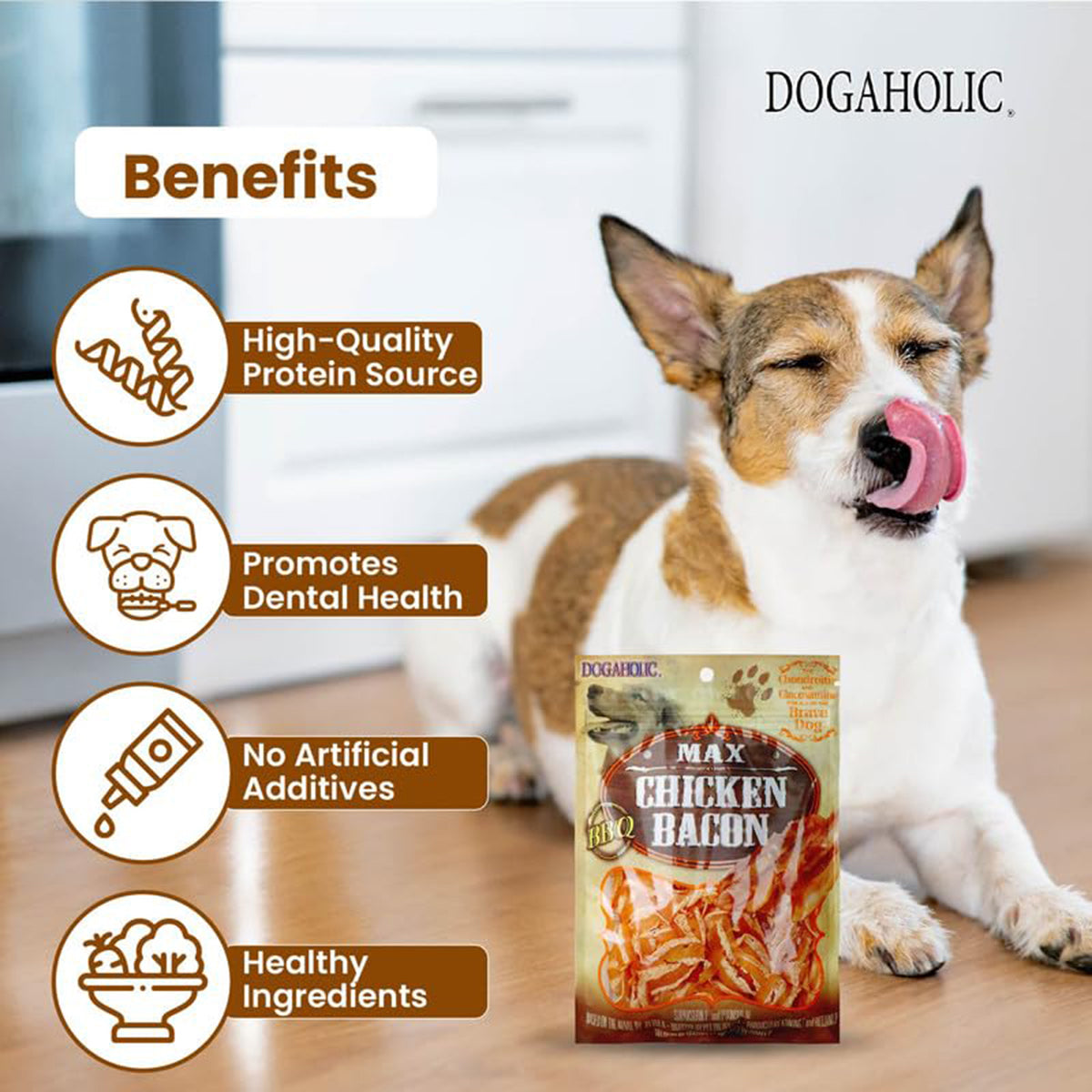 Dogaholic Max BBQ Chicken Bacon Strips Dog Meaty Treat - 130g