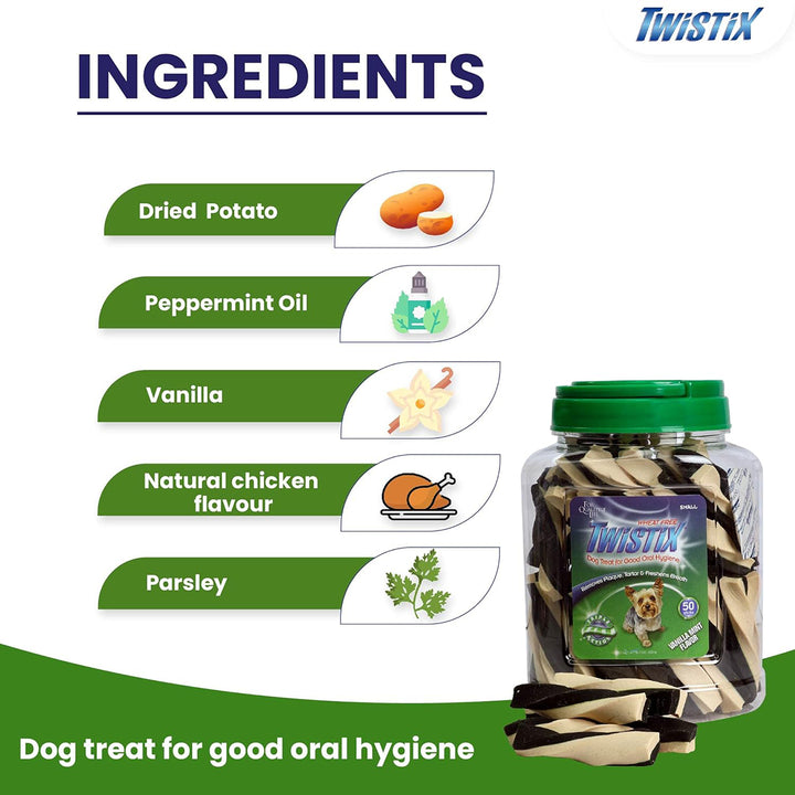 NPIC Twistix Vanilla Mint Dog Dental Treat - 50 Sticks - Canister