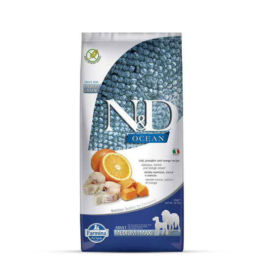 Farmina N&D Ocean Codfish Pumpkin and Orange Dry Dog Food Medium-Maxi Breed Adult - 12kg