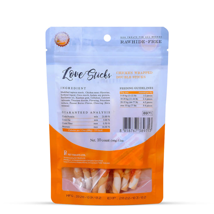 Rena Love Chicken Wrapped Double Sticks Dog Treat - 146g (10 Pieces)