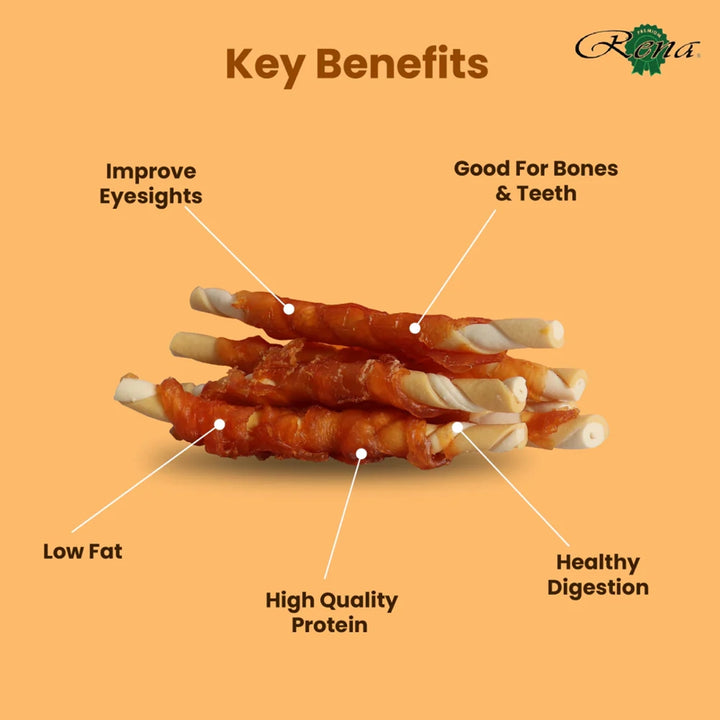 Rena Love Chicken Wrapped Double Sticks Dog Treat - 146g (10 Pieces)