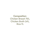 Zigly chicken breast pet food ingredients composition with chicken broth and rice