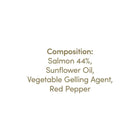 Zigly composition label with salmon 44%, sunflower oil, vegetable gelling agent, red pepper