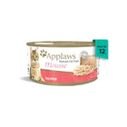 Zigly Applaws salmon mousse natural cat food can, pack of 12, with cat image on label