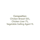 Zigly pet food composition label with chicken breast, chicken liver, vegetable gelling agent
