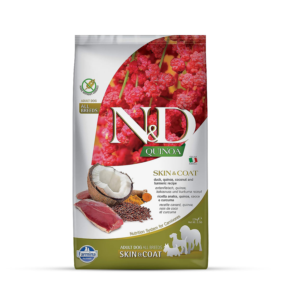 Farmina N&D Grain Free Quinoa Skin & Coat - (Duck, Coconut & Turmeric) Dry Dog Food - All Breeds Adult - 2.5kg