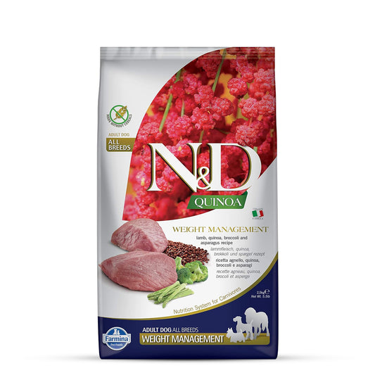 Farmina N&D Grain Free Quinoa Weight Management - (Lamb, Broccoli & Asparagus) Dry Dog Food - All Breeds Adult - 2.5kg