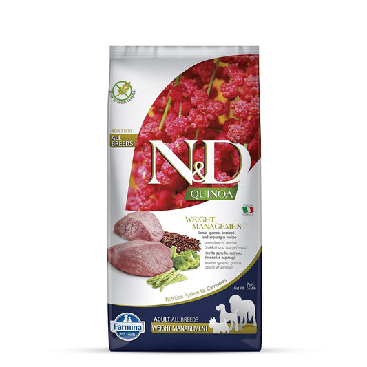 Farmina N&D Grain Free Quinoa Weight Management - (Lamb, Broccoli & Asparagus) Dry Dog Food - Medium/Maxi Breeds Adult - 7kg