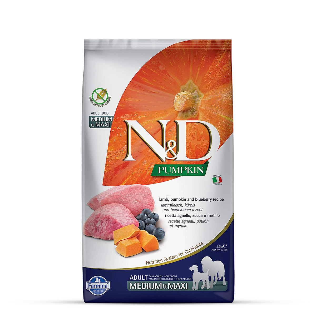 Farmina N&D Grain Free Pumpkin Lamb & Blueberry Dry Dog Food - Medium & Maxi Breed Adult