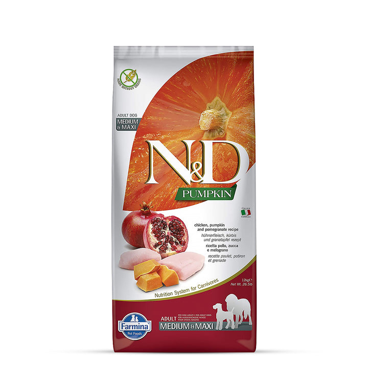 Farmina N&D Grain Free Pumpkin Chicken & Pomegranate Dry Dog Food - Medium & Maxi Breed Adult