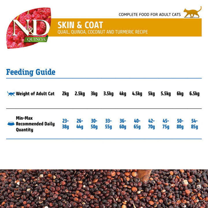 Farmina N&D Grain Free Quinoa Skin & Coat (Quail, Coconut & Turmeric) Dry Cat Food - All Breed Adult - 5kg