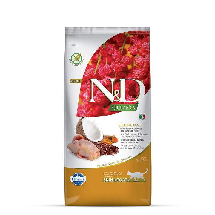 Farmina N&D Grain Free Quinoa Skin & Coat (Quail, Coconut & Turmeric) Dry Cat Food - All Breed Adult - 5kg