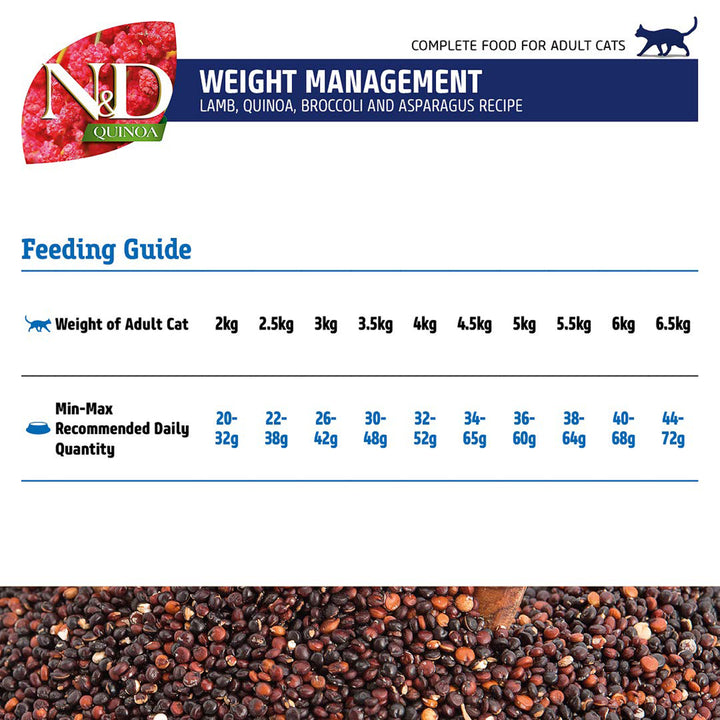 Farmina N&D Grain Free Quinoa Weight Management (Lamb, Broccoli & Asparagus) Dry Cat Food - All Breed Adult - 1.5kg