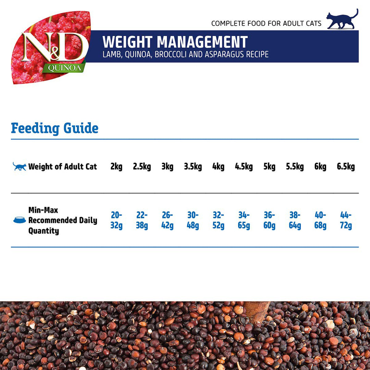 Farmina N&D Grain Free Quinoa Weight Management (Lamb, Broccoli & Asparagus) Dry Cat Food - All Breed Adult - 1.5kg