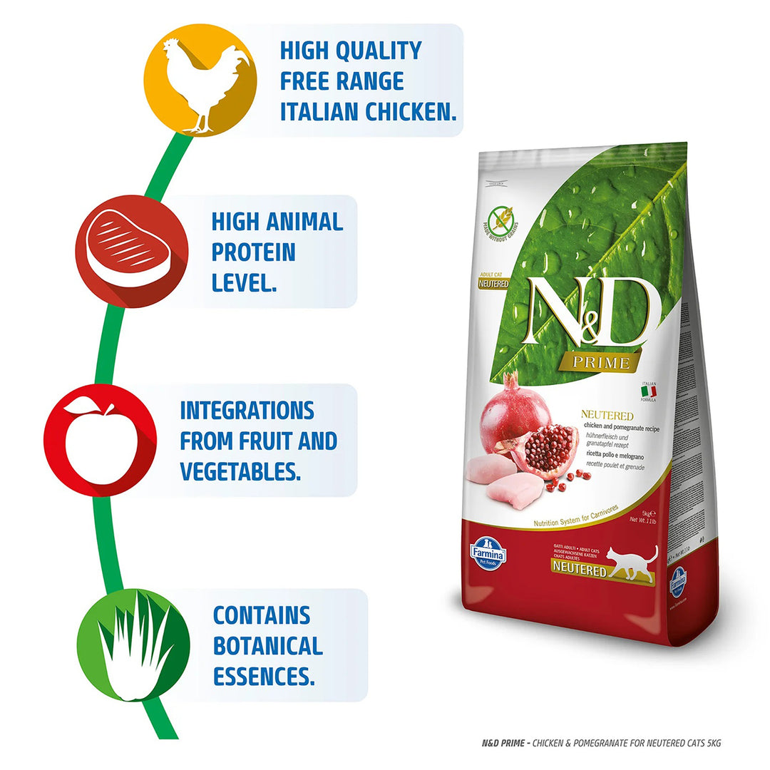 Farmina N&D Grain Free Prime Chicken & Pomegranate Dry Cat Food - All Breed Adult