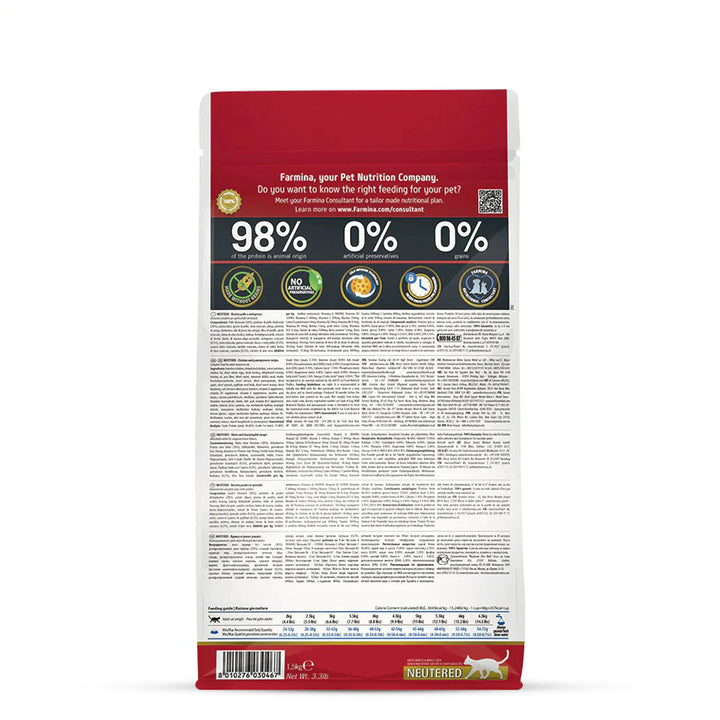 Farmina N&D Grain Free Prime Chicken & Pomegranate Dry Cat Food - All Breed Neutered Adult - 1.5kg
